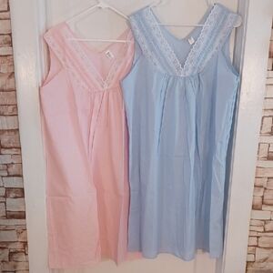 Lace Trim Night Gown Set - Pink & Blue Size Xlarge